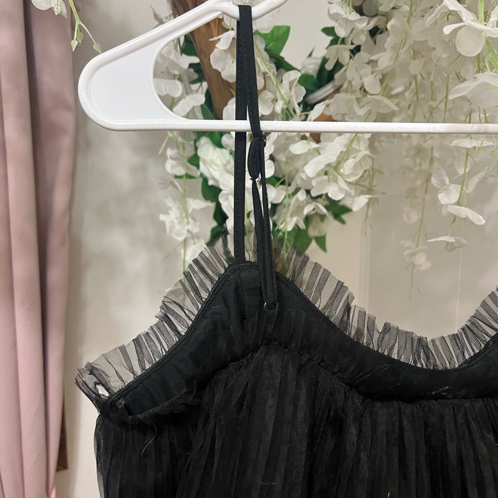 Anthropologie Black Layered Pleated Tulle Tank Top - Picture 9 of 9